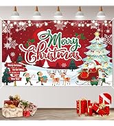 Christmas Decoration Banner, Merry Christmas Banners Background, Red Santa Sleigh Reindeer Christ...