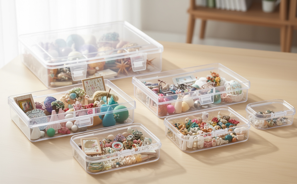 rectangular clear plastic boxes mixed sizes