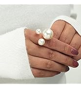 Mnyixsi Trendy Exaggerated Big Pearl Gold Ring for Women, Opening Adjustable Charm AAA Freshwater...