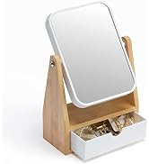YEAKE Vanity Makeup Mirror with Storage, 1X/3X Double Sided Magnifying Mirror with Adjustable Nat...