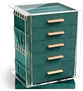 KAMIER Jewelry Organizer Box 360° Rotating - Jewelry Display Case with Transparent Window - Jewel...