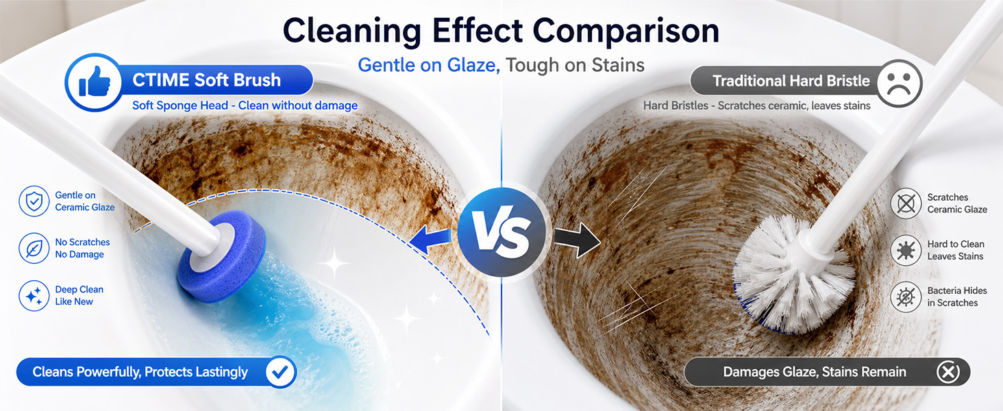 Before and after comparison of cleaning brush use