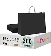 MESHA Gift Paper Bags 300 PACK 16x6x12 Black Large Shopping Kraft Bags Bulk with Handles Reusable...
