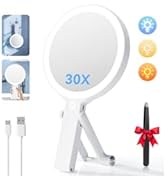 Auxmir Travel Makeup Mirror with Lights, Double Sided 30X/1X Lighted Magnifying Mirror, Portable ...