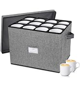 Lukeline 2-Layer Coffee Mug Storage Organizer with Dividers, Foldable Cup Storage Box with Handle...
