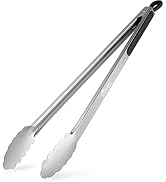 HOTEC Stainless Steel Kitchen Tongs - 16 inch Barbecue Tongs, Locking Metal Food Tongs Non-Slip G...