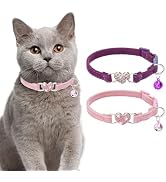 BINGPET Cat Collar Breakaway with Bell, Pack of 2 Heart Bling Collar Safety with Soft Velvet Adju...