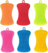 Silicone Dish Scrubber Sponges, 6PCS Reusable Dish Washing Cleaning Sponges, Kitchen Cleaning Pad...