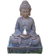 VP Home Buddha Statue for Home and Outdoor Decor Solar Powered Flickering LED Garden Light Zen Me...