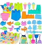REZUCREY Beach Toys for Kids Toddlers, Sand Castle Toys with 4 Sand Bucket and Shovels, Mesh Bag ...