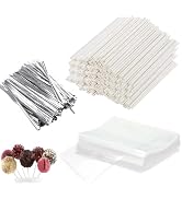 Basquei Cake Pop Sticks 6 Inches, Cake Pop Bags (3.9"X4.7"), Silver Metallic Twist Ties, 600 Pcs ...