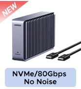 UGREEN 80Gbps M.2 NVMe SSD Enclosure with Aluminum Double-Sided Fin Heat Dissipation, No Noise Ex...