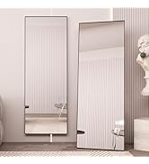 Beauty4U 65" x 24" Full Length Mirror with Stand, Black Wall Mounting Full Body Mirror, Metal Fra...