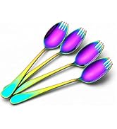 IQCWOOD 304 Stainless Steel Sporks, 4-Pack 7.2-Inch Rainbow Finish | Heavy Duty Salad Forks for P...