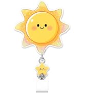 Cute Sun Badge Reel for ID Card, Funny Sun Sunshine Retractable Nurse Alligator Clip Badge Reel f...