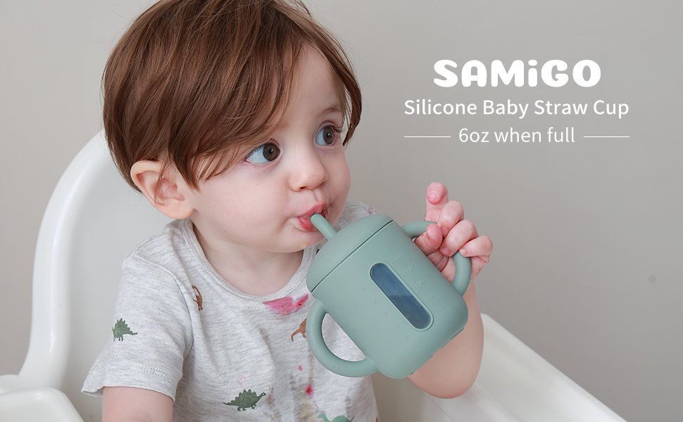 Samigo baby drinking out of a straw cup green 02