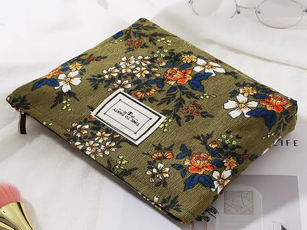 green floral makeup bags