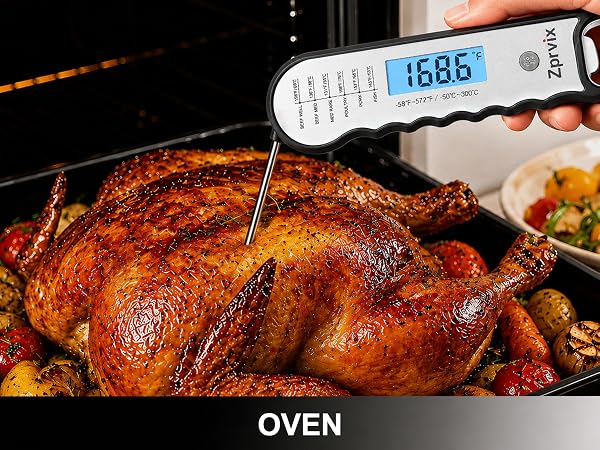Digital cooking thermometer for turkey, chicken, oven roasting, and meat temperature checks
