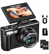 4K Digital Camera for Photography, 64MP Vlogging Camera for YouTube with 3" 180° Flip Screen, WiF...
