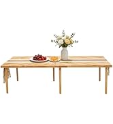 DecorYc Folding Picnic Table Set with Picnic Blanket &Table Runner, Portable Boho Low Wooden Picn...
