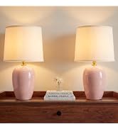 Dawnwake 19.1" Ceramic Table Lamps Set of 2 for Bedroom Living Room,Pink | Small Table Desk Bedsi...