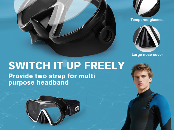 Scuba Diving Mask for Adults - Anti-Fog Swim Mask Wide View Swimming Goggles with Nose Cover