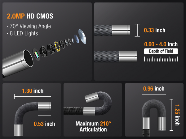 2 way articulating endoscope camera with light