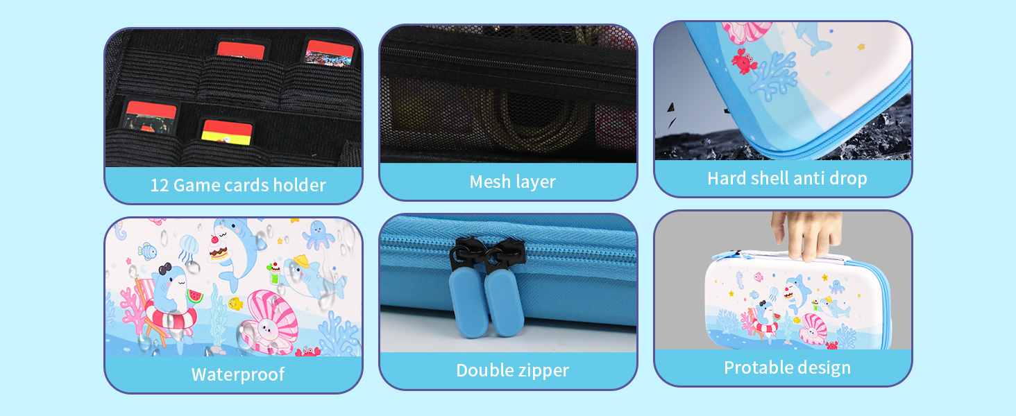 Cute Switch 2 Carrying Case, Kawaii Shark Travel Carry Case with Shoulder Strap