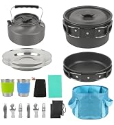 GEEKHOM Camping Cookware Set - Portable Backpacking Mess Kit with Camp Stove Pots & Pans, Carabin...