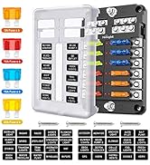 Nilight - 50056L 12 Way Blade Fuse Block 12 Circuits with Negative Bus Fuse Box Holder with LED I...
