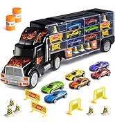 Toy Truck Transport Car Carrier - Toy truck Includes 6 Toy Cars and Accessories Fits 28 Toy Car S...