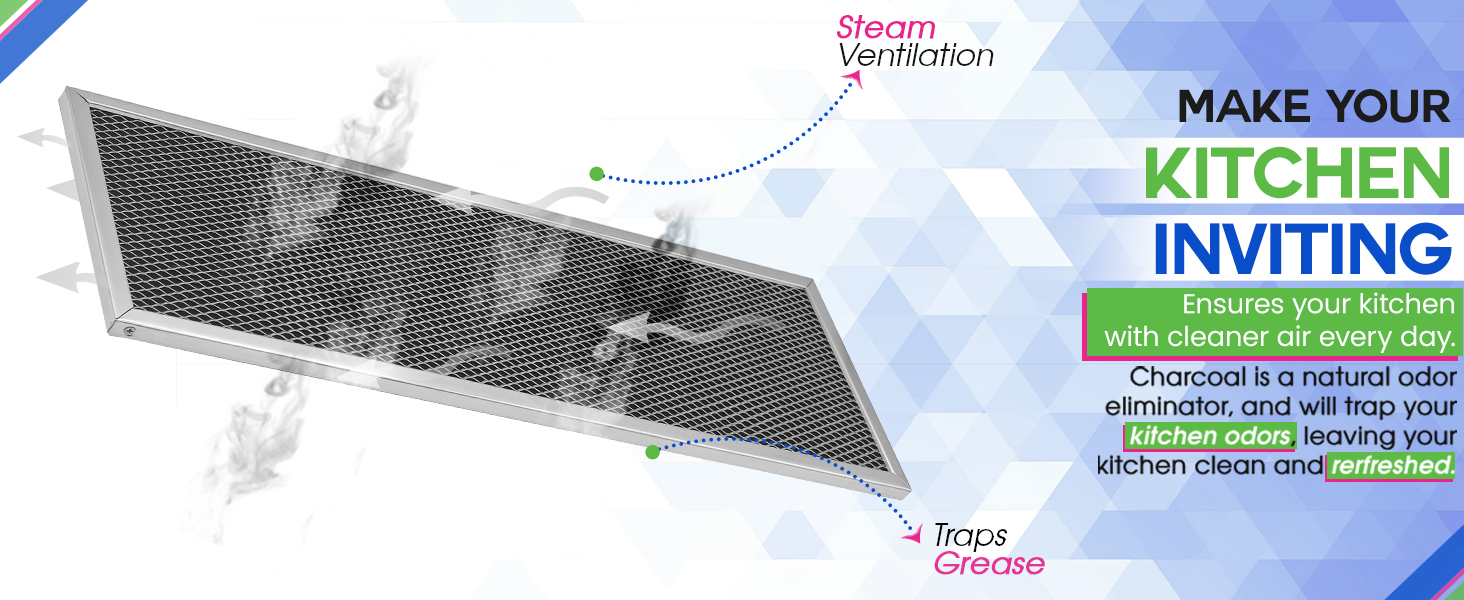 A Broan range hood carbon filter filters the air