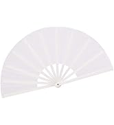HONSHEN Chinese Hand Fan - Folding Fan with Nylon Cloth, 13 inch (White)