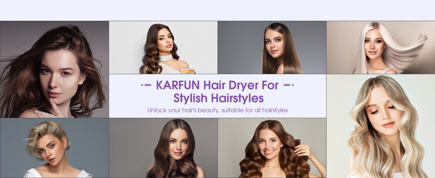 KARFUN Hair Dryer For Stylish Hairstyles High-Speed Brushless Motor Fast Drying Blow Dryer