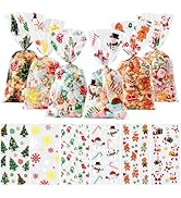Aegero 120 Pcs Christmas Cellophane Treat Bags, Xmas Gift Candy Goodies Bags with 140 Pcs Twists ...