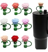 9 Pcs Silicone Rose Straw Cover Cap for Stanley Cup, Flower Straw Toppers Compatible with 6-10mm ...