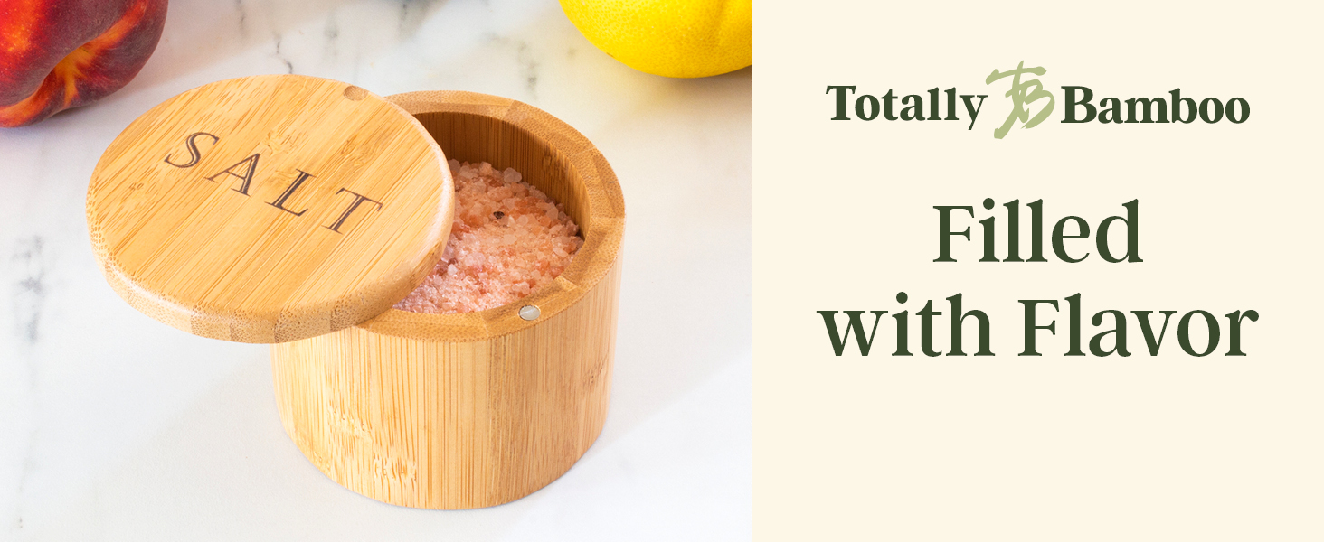 Salt cellar filled with gourmet salt in kitchen