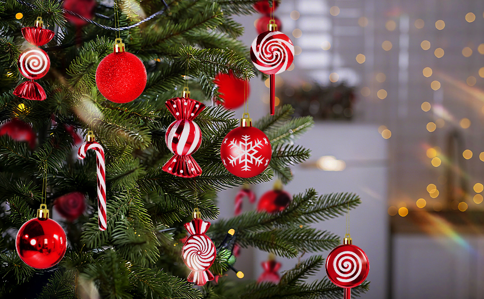 red and white christmas ornaments