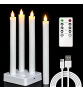 PChero Rechargeable Taper Candles with Remote Timer, 9.8 Inches Real Wax Flameless LED Tapered Ca...