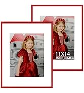 Golden State Art, 11x14 Red Picture Frame with Mat for 8x10 Photo - Set of 2-11x14 Aluminum Frame...