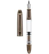 Asvine P30 Piston Fountain Pen Medium Nib, Retro Brass Style, Transparent Acrylic Large Ink Capac...