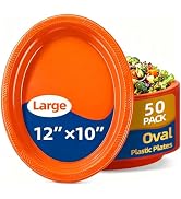 BONSINY 50 Count Orange Plates Disposable 10" x 12" - Oval Plastic Plates for Birthday Picnic Sum...