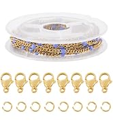 Pandahall 3.28 Feet Enamel Stainless Steel Chains Jewelry Curb Chains Purple Beaded Gold Necklace...
