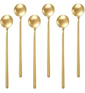 304 Stainless Steel Coffee Spoons Set of 6 – Long Handle Gold Round Head | 6.77" Length | Mirror ...