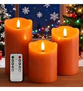 Eywamage Orange Flameless Pillar Candles with Remote, LED Wax Candles Holiday Table Centerpieces ...