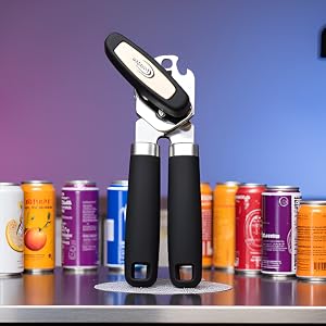 Manual can opener, easy-grip kitchen tool, kitchen essential, durable handheld opener for cans,