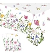 3PCS Floral Tablecloth-Disposable Plastic 54x108 Inch Rectangle Wildflower Butterfly Table Cover ...