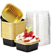 EUSOAR Cupcake Liners with lids, 5oz 50pcs Square Disposable Desserts Flan, Baking Cups with Lids...