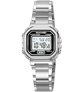 Gosasa Women’s Retro Digital Watch, Small Square LED Backlight, 30M Water Resistant, Stainless St...