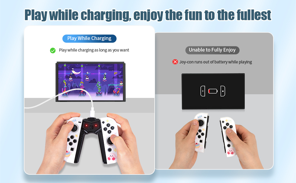 The Joy Charging Handle Holder can be used to play while charging